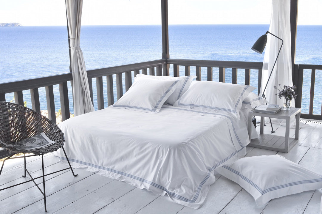 Queen Quilt Cover White & Sky Elba - DEIA Living - Duvet Cover