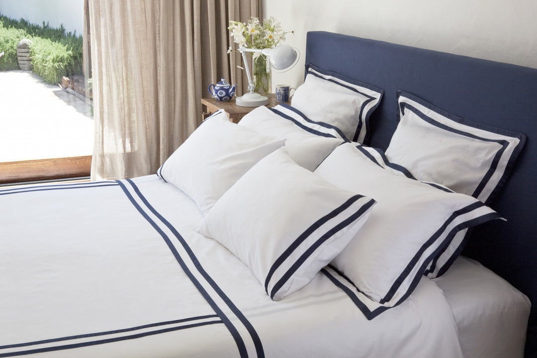 King Sheet Set White & Navy Formentera - DEIA Living - Sheet Set