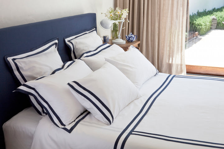 Super King Quilt Cover White & Navy Formentera - DEIA Living - Duvet Cover
