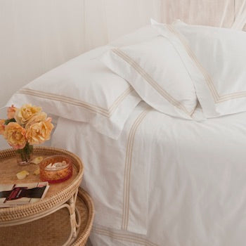 Double Flat Sheet White & Platinum Elba - DEIA Living - Fitted Sheet