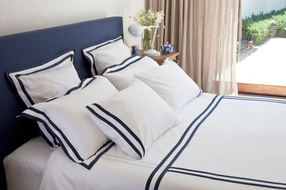 Tailored Standard Pillowcase Set White & Navy Formentera - DEIA Living - Pillow Case