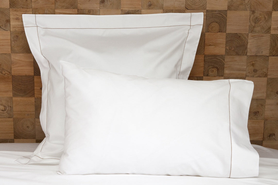 Tailored Standard Pillowcase Set White & Caramel Tremiti - DEIA Living - Pillow Case