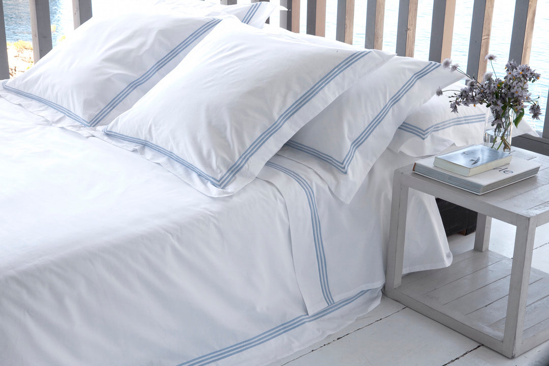 Queen Flat Sheet White & Sky Elba - DEIA Living - Flat Sheet