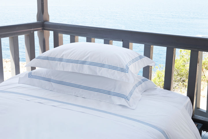 Tailored Euro Pillowcase White & Sky Elba - DEIA Living - 