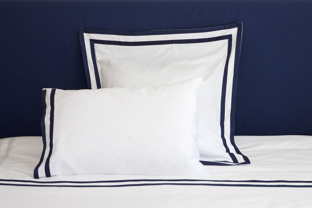 Single Flat Sheet White & Navy Formentera - DEIA Living - Flat Sheet