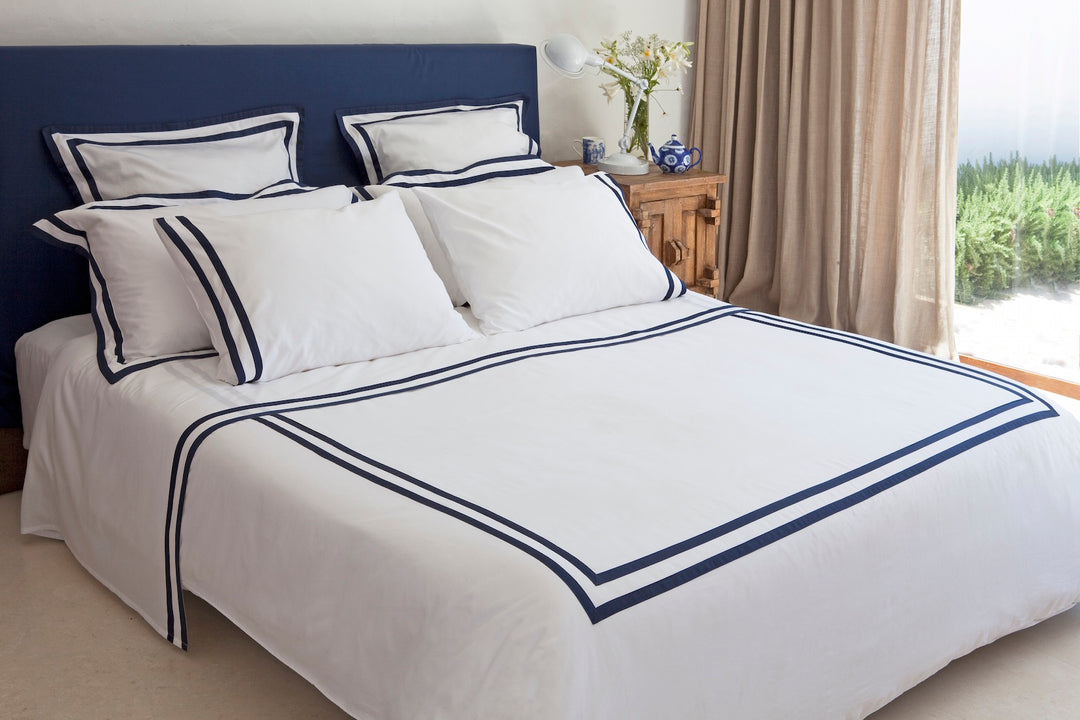Super King Quilt Cover White & Navy Formentera - DEIA Living - Duvet Cover