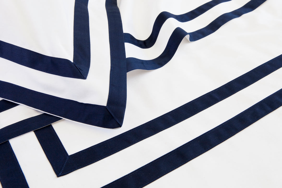 Queen Flat Sheet White & Navy Formentera - DEIA Living - Flat Sheet