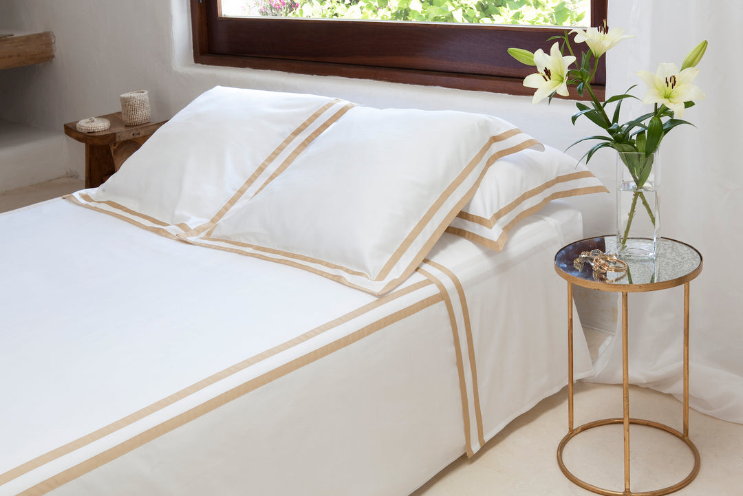 Tailored Euro Pillowcase White & Honey Formentera - DEIA Living - Pillow Case
