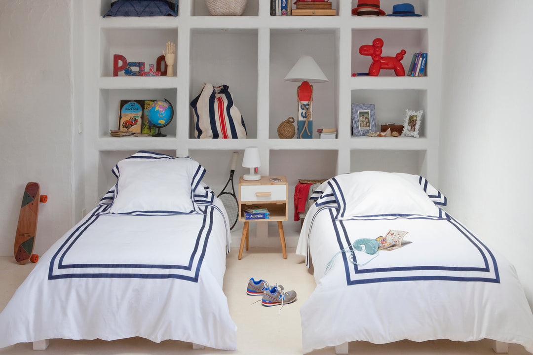 King Flat Sheet White & Navy Formentera - DEIA Living - Flat Sheet