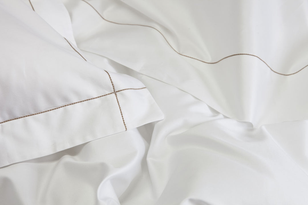 Super King Flat Sheet White & Caramel Tremiti - DEIA Living - Flat Sheet