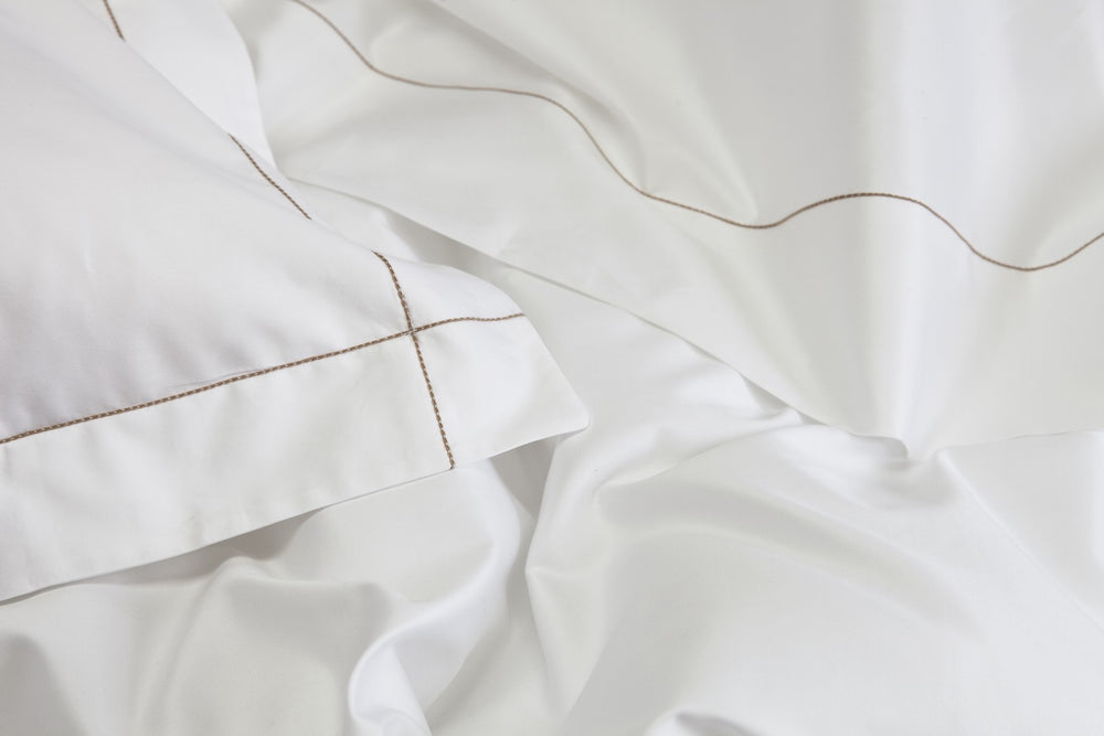 Double Sheet Set White & Caramel Tremiti - DEIA Living - Sheet Set